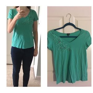 Rafaella Green V-Neck Top with Sequins Size Medium